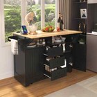 Black Wood Kitchen Cart Folding Storage Dining Table With 2 Drop Leafs