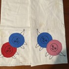 2 Vintage Kitchen Flour Sack Towels Embroidered Anthropomorphic Dancing Plates