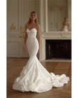 Simple Mermaid White Wedding Dress Sweetheart 3d Flower Satin Bridal Gowns Hot