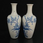 A Pair Chinese Blue white Porcelain Handpainted Exquisite Flower bird Vase 27496