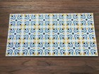 Dollhouse Miniature Tile Flooring Sheet Blue   Gold Tulips 1 12 Scale