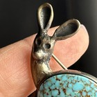 Vintage Sterling Silver Artisan Spiderweb Turquoise Deer Brooch