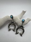Navajo Artist Rb Oxidized Sterling Naja And Turquoise Post Dangling Earrings