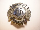 Vintage Obsolete Fire Badge Republic Department Fireman Section 10 Helmet Cairn