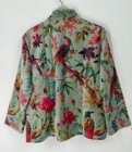Vtg Velvet Floral Bird Print Jacket Sage Green Pink Peony Botanical Boho Coat