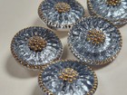 Light Blue Daisy Czech Glass Buttons Lot Of 5 New Pours Vintage Molds 18mm