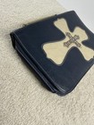 Navy Blue Faux Leather Bible Cover Zippered Case Jeweled Cross Handle Large