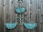 Wrought Iron 3 Pocket Basket Flower Planter Scroll Wall Hanging Garden Vintage