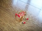 Red Fire Truck Engine Sewing Thimble  w Firefighter Miniature Gold Diecast Vtg 