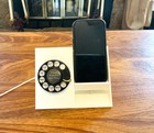 Cell Phone Charging Stand With Spinning Vintage Rotary Telephone Dial White