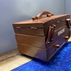 Vintage Wooden Fold Out Singer Sewing Box With Thread   Notions