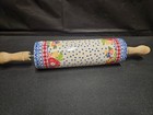 Pioneer Woman Ceramic Rolling Pin Dazzling Dahlias Retired Acacia Wood Handles
