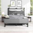 Upholstered Full queen Bed Frame With Starry Sky Lights   multifunctional Storage