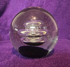 Hand Blown Large Art Glass Paperweigh Clear Swirl Controlled Bubbles Sphere Orb