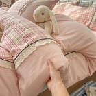 Princess Style Bedding Sets Lace Grid Floral Quilt Cover Bedclothes Decor 4 Pcs