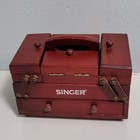 Vtg Singer Sewing Box Accordion Fold Out Wooden Caddy Organizer W Thread Spools 