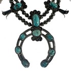 Vintage Navajo Sterling Silver   Turquoise Squash Blossm Necklace 26 Inches