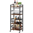 4-tier Rolling Bar Cart Kitchen Serving Cart W  Wine Rack   Glass Holder Black