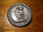 Vintage Antique French White  persian Cat On Crescent Moon   Metal Button