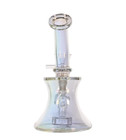 6  Mini Glass Bong Circ Perc Tobacco Water Pipe Holographic Rainbow   14mm Bowl