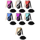 Kids Girls Bodysuit Dance Jumpsuit Skating Leotards Figure Costume Mesh Skirt