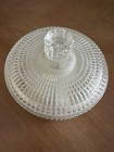 Vintage Victorian Style Round Glass Vanity Powder Jar W  Lid   Puff  large 