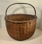 Antique American Large Oak Splint Split Market Gathering Basket Fine Condition