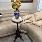 19th Century Eastlake Walnut Plant Stand Accent Table With Marble Top 33 5    H