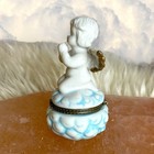Vintage Trinket Pill Box White Porcelain Cherub angel Hinged Keepsake