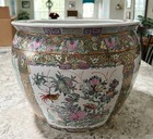 Vintage Large Chinese Koi Fish Bowl Famille Rose Jardiniere Porcelain 12 5 x14 
