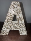 Wooden Letter A Wall Decor White Gold Sparkling Metallic Beads 7  Initial Sign