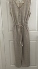 Easel Tan black Stripe Cotton Button-up Jumpsuit romper Drawstring Waist Large