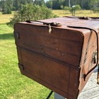 Old World European Antique Tooled Leather Suitcase Luggage 19x11x10 Decor Prop
