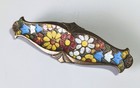 Antique Ornate Brass Bar Pin Brooch W  Gorgeous Multicolor Enamel Flowers 2 25 
