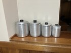 Vintage Mcm Brushed Aluminum Kitchen Nesting Canisters Flour Sugar Coffee  Tea