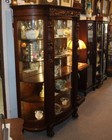 Antique Oak Curved Glass China Cabinet     Carved Claw Feet