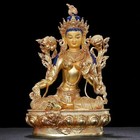 Tibetan Old Bronze Gilt Green Tara Goddess Statue 8 8  Handmade Limited Decor