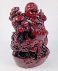 Chinese Laughing Red Buddha With Dragon Statue  Very Heavy 3 Lbs  6 Oz  7  Tall 