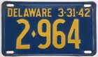 Delaware 1941 1942 Low Number Shorty License Plate Pair 2-964 Original Paint