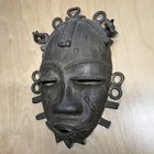 Vintage 8 5  African Bronze Mask Benin Nigeria Wall Art Decor - Estate Find
