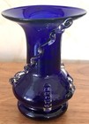 Vintage Cobalt Blue Glass Vase  With Clear Glass Ruffled Trim On Side 7 25  Tall