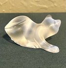 Signed Lalique Frosted Glass Cat kitten Figurine  Stretching Or Playing
