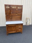 66326  Antique Victorian Kitchen Maid Oak Hoosier Cabinet With Flour Sifter
