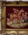 Small Mid 19th Century Needlepoint Of A  Chestnut Horse   Dog - C 1850