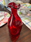 Vintage Blenko Ruby Red Glass Pinched Decanter Mcm Glassware     No Stopper