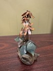 Vintage Mcm Brutalist Flower Sculpture On Wood Metal Copper Brass Signed Bin1