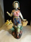Chinese Pottery Wucai Porcelain Woman Ladies Girl W bird Statue   12 5   Tall