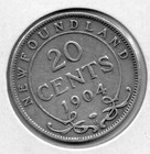 1904 H Newfoundland 20 Cents Silver Coin - Vg  cleaned 