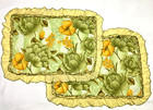 Vintage 60s 70s Mod Floral Standard Pillow Shams  2  Yellow Green Orange Ruffled