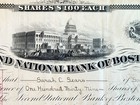 C1925 Vintage Stock Bond Certificate Second National Bank Of Boston Scripophily